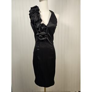 Cache Black Ruffle Bodycon Cocktail Party Mini V-Neck Dress Women's Size 8